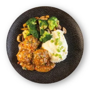 Gehaktballetjes stroganoff met knolselderijpuree en broccoli van COOKD