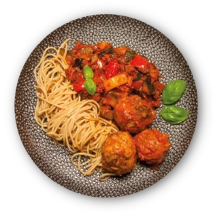Italiaanse gehaktballetjes met spaghetti en caponata van COOKD