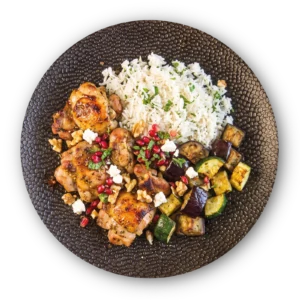 Gegrilde kippendij met za’atar, jasmijnrijst en geroosterde groenten van COOKD